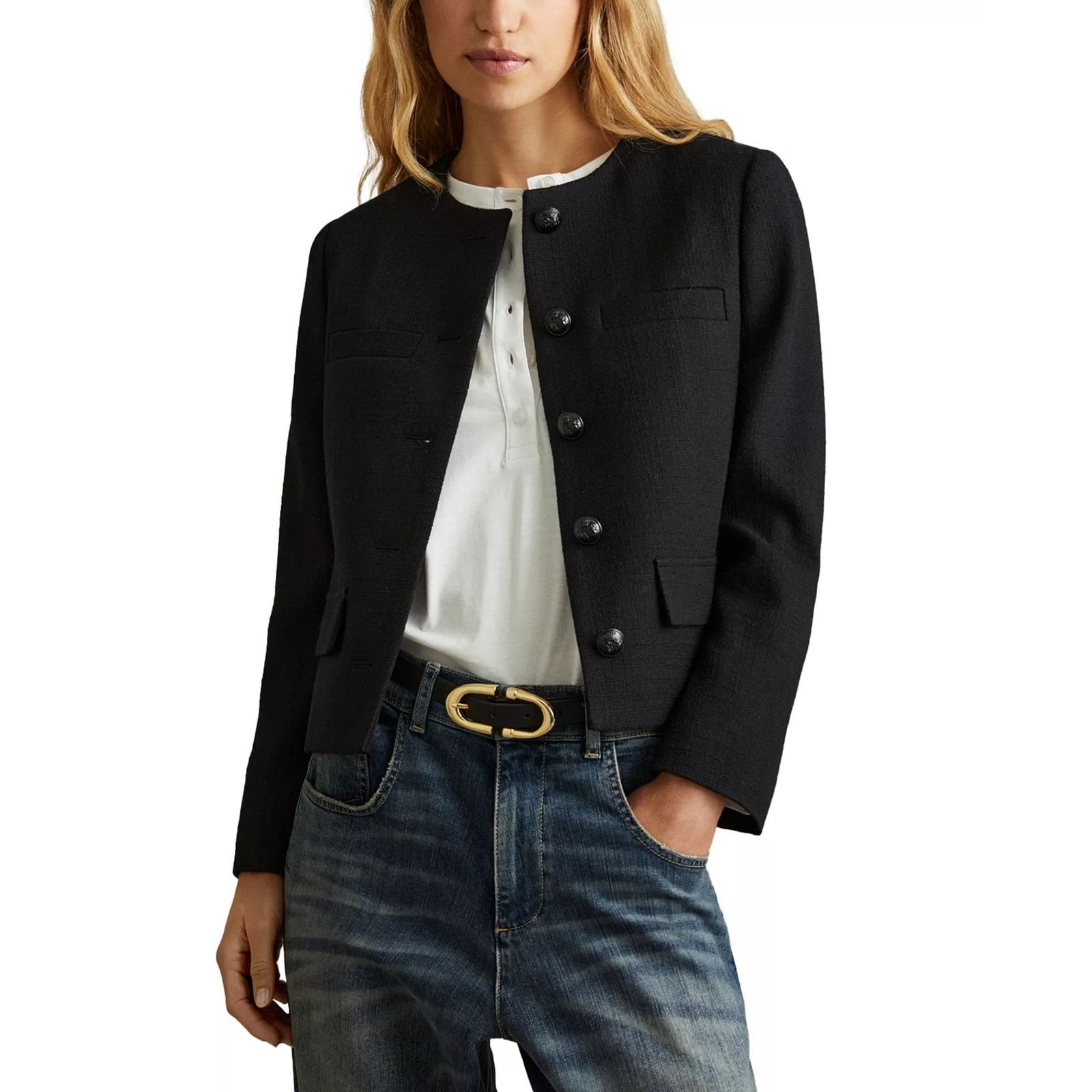 Reiss REISS Nola Cropped Wool Jacket - Black Size XL / US 12-14 / IT 48-50 - 3 Thumbnail