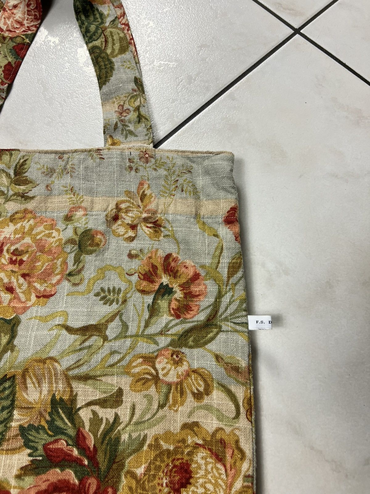 Handmade Vintage handmade floral tote bag F.S. Design art full print Size ONE SIZE - 6 Thumbnail