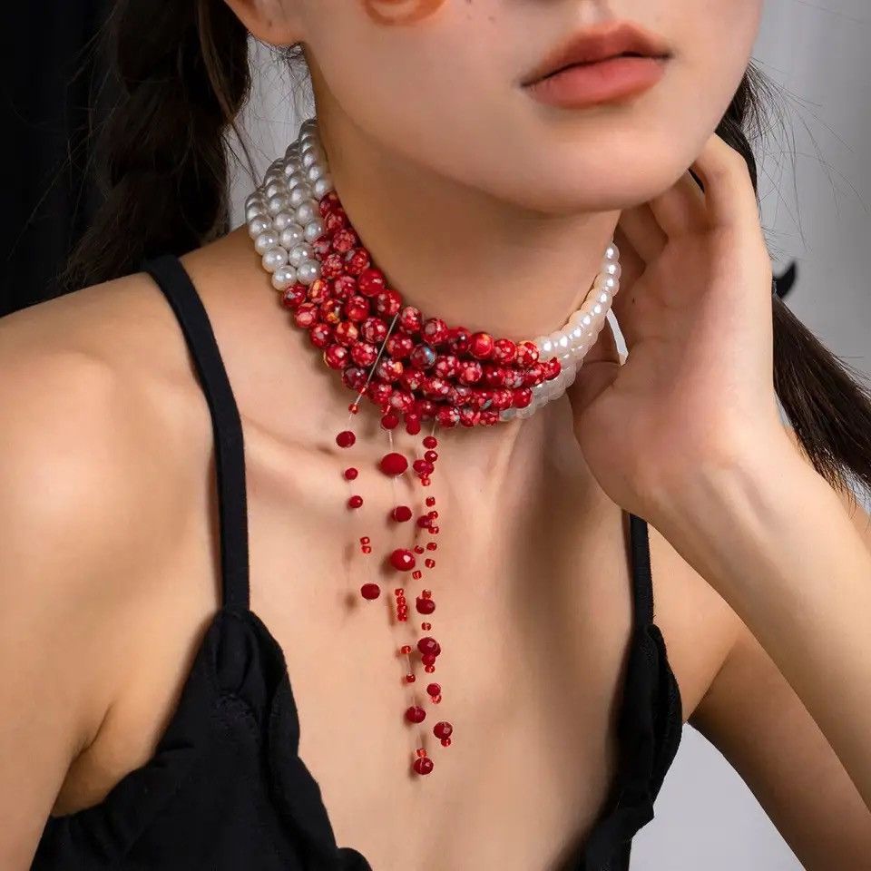 Creative Goth Red Blood Pattern Imitation-Pearl