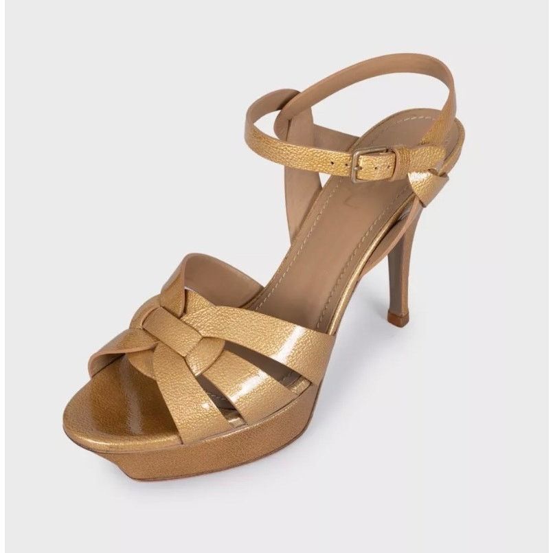 Saint Laurent Paris Saint Laurent Tribute Gold Leather Sandals - Sz. 38.5 Size US 7.5 / IT 37.5 - 3 Thumbnail