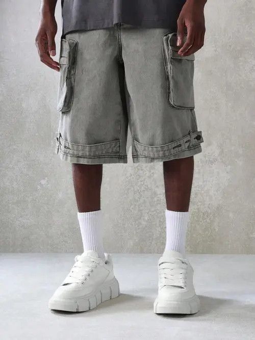 Vintage Cargo Washed Y2k Shorts Jorts Denim Size US 33 - 4 Thumbnail