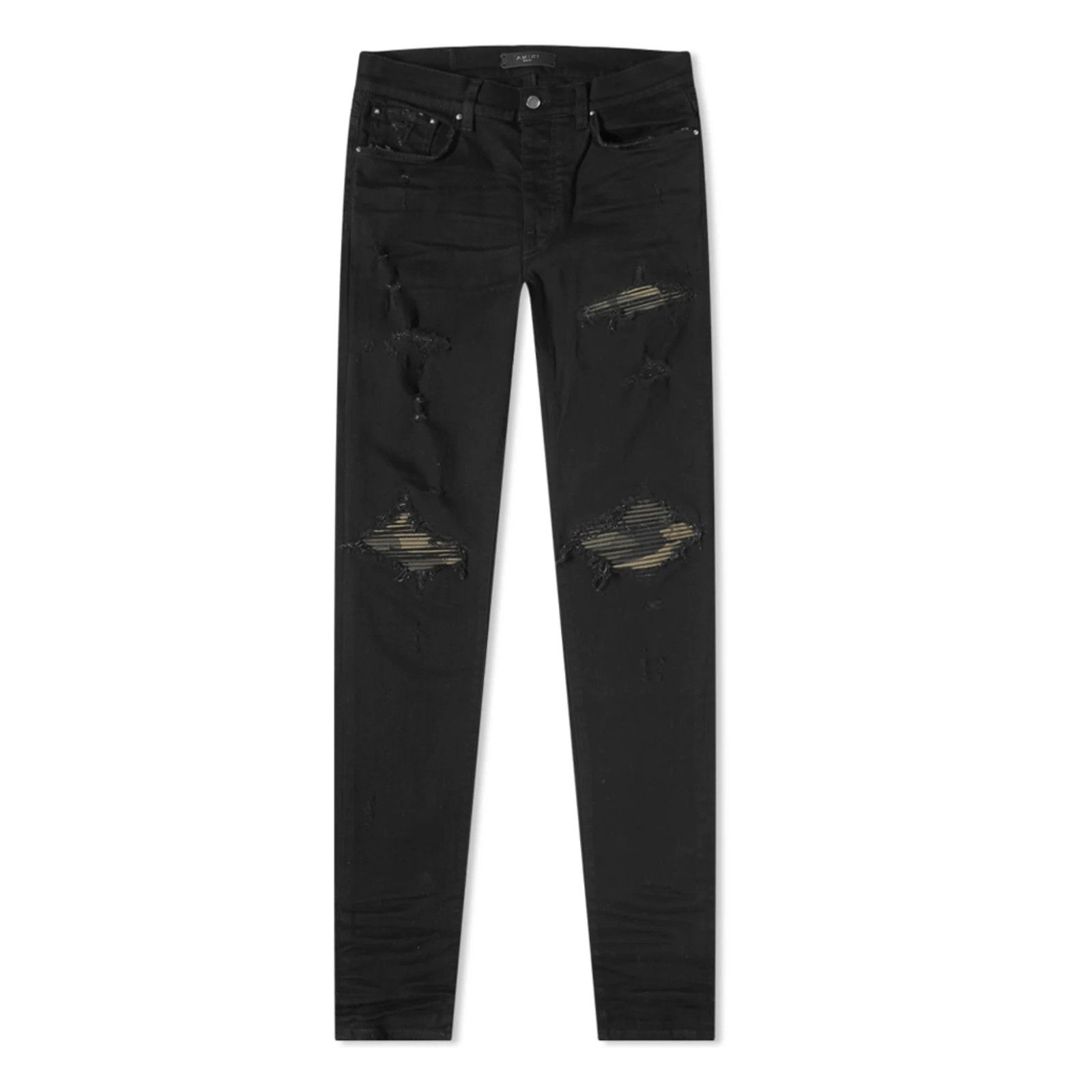 image of Amiri Mx1 Camo Bandana Patch Jeans Black, Men's (Size 38)