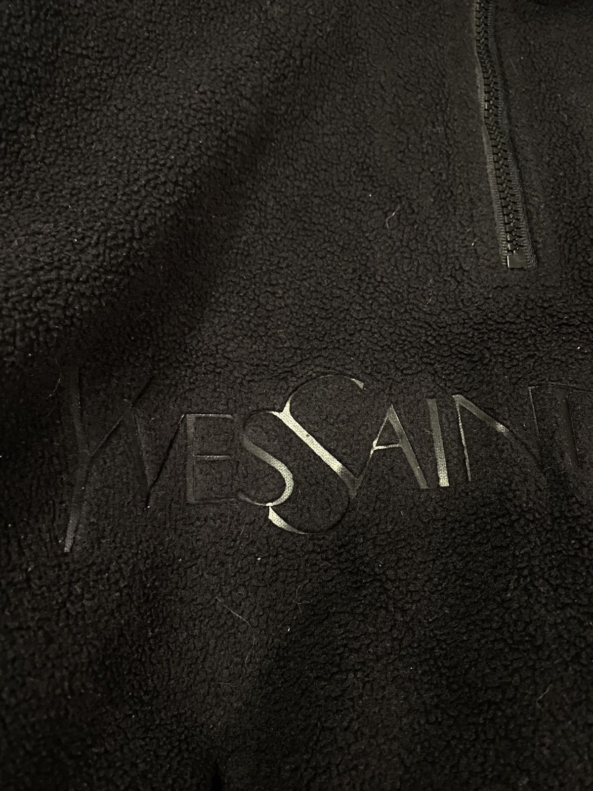 Yves Saint Laurent Fleece Black YSL Sweatshirt 1/4 Quarter Zip Big Logo Sweater Size US L / EU 52-54 / 3 - 6 Thumbnail
