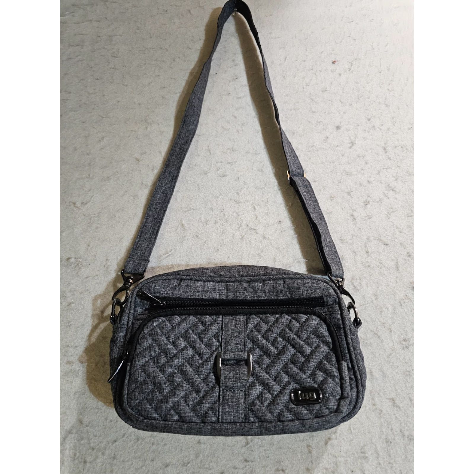 Vintage Lug Carousel Crossbody Bag Heather Gray Fabric with Adjustable/Removable Strap Women 9x6 in Gray Quilted Solid Size ONE SIZE - 4 Thumbnail