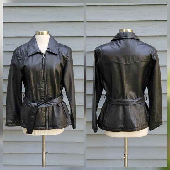 Wilsons Leather Vintage 90s y2k Wilson's Black Leather Mid Length Trench Bel Size M / US 6-8 / IT 42-44 - 6 Thumbnail