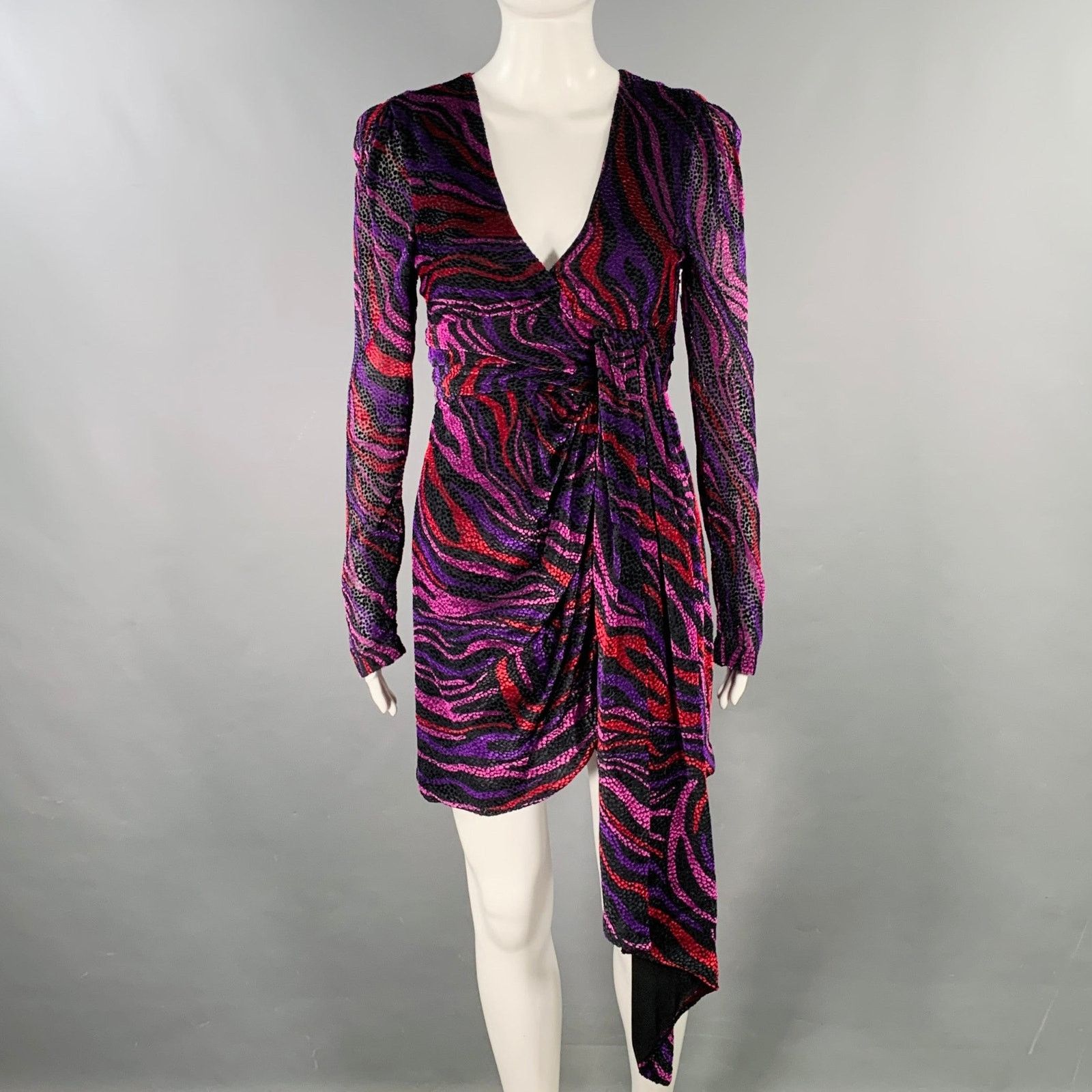 Prabal Gurung PRABAL GURUNG Purple Black Viscose Silk Long Sleeve Dress Size XS / US 0-2 / IT 36-38 - 1 Thumbnail