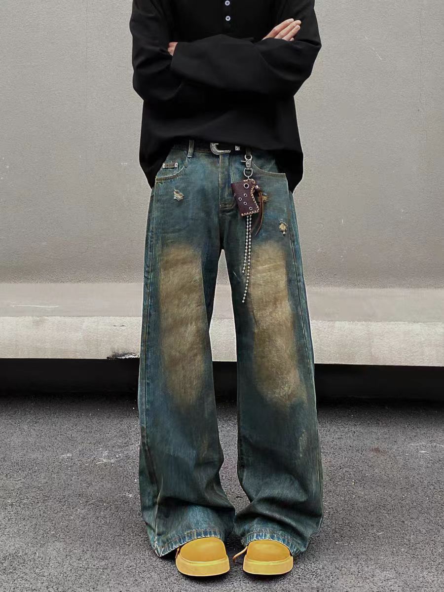 Vintage Vintage street Y2K dirty dyed ripped baggy jeans Size US 30 / EU 46 - 3 Thumbnail