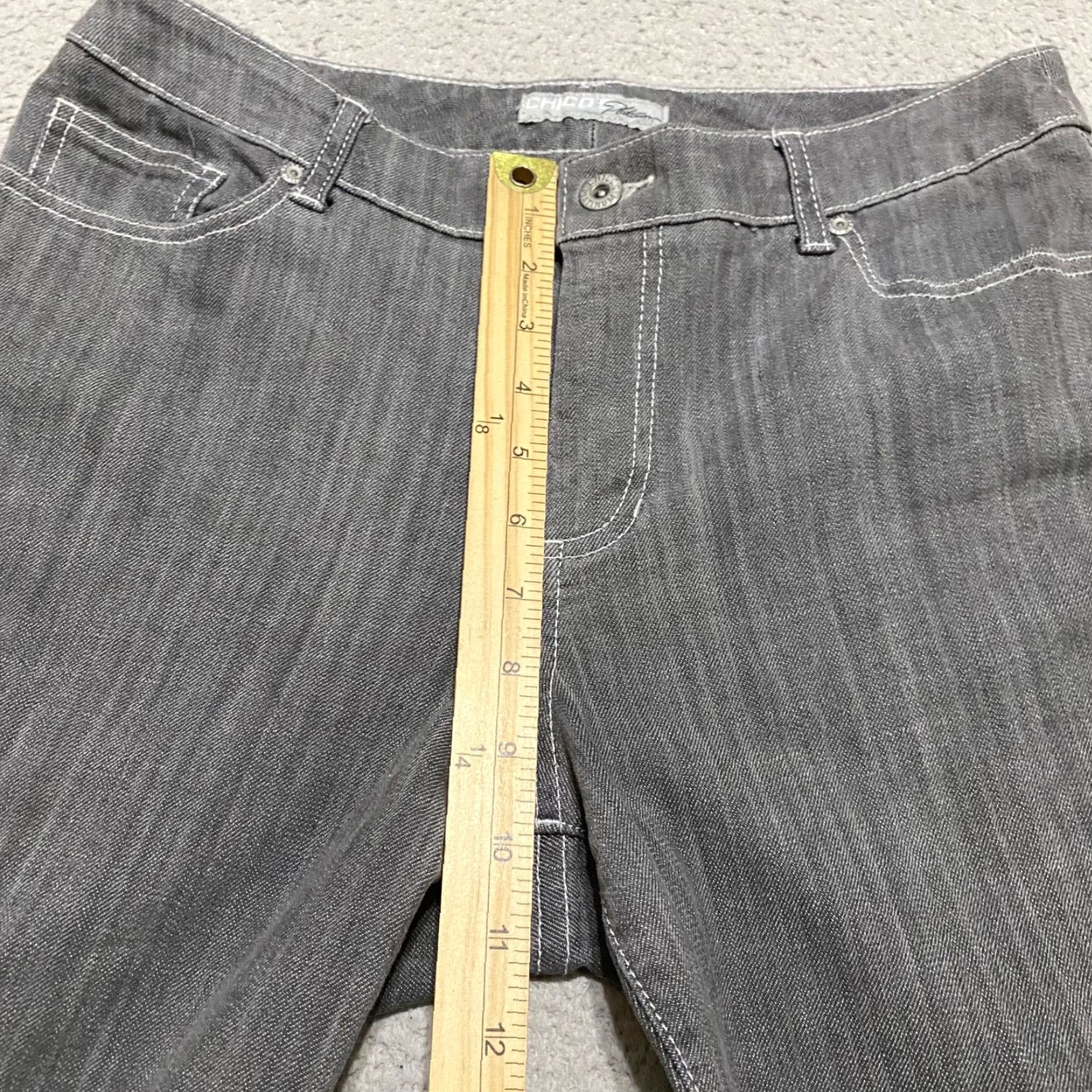 Vintage Chico's Jeans Gray Medium Wash Straight Crop Mid Rise Womens 8 Denim 23.5 Inseam 5-Pocket Stretch Cotton Spandex Regular Rise Shirt? Size 30" / US 8 / IT 44 - 7 Thumbnail