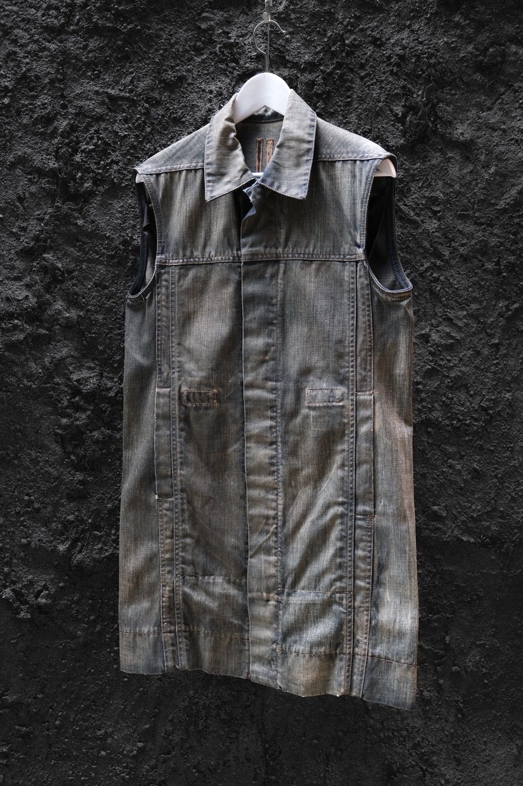 Rick Owens DRKSHDW Waxed Denim Long Vest