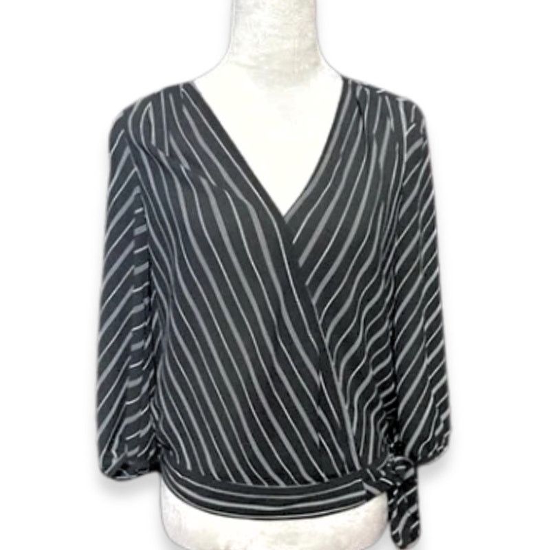 Loft Loft Faux Wrap Top Surplice Neckline Black White Women's XS Size XS / US 0-2 / IT 36-38 - 1 Thumbnail