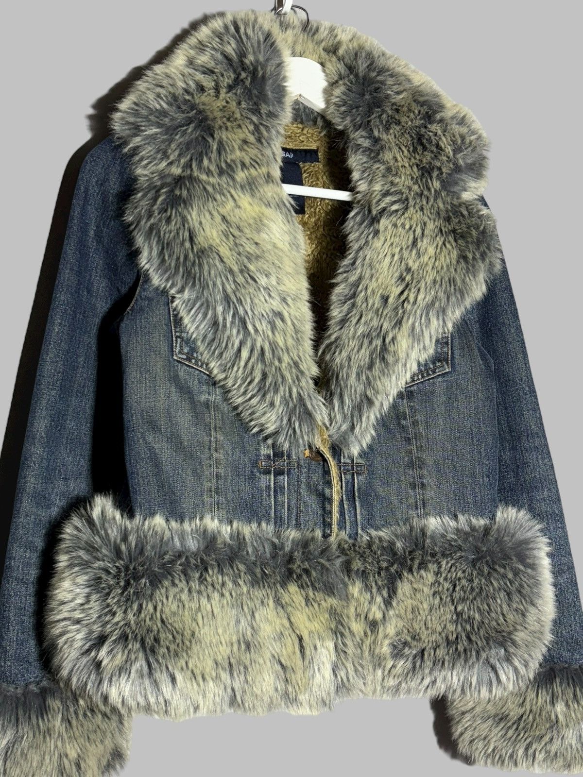 Gap 🔥 Y2K FAUX FUR GAP DENIM JACKET VINTAGE COAT Size S / US 4 / IT 40 - 3 Thumbnail