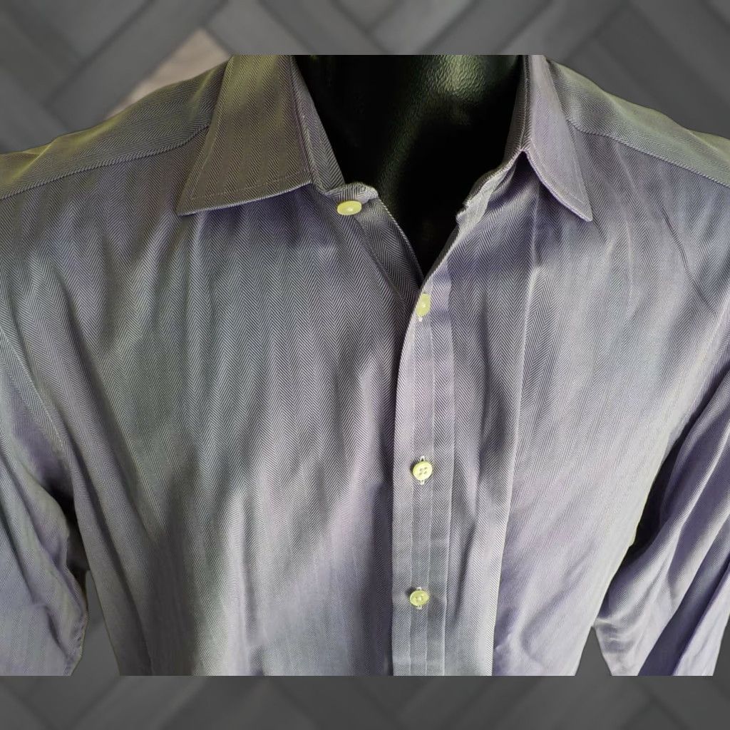 Pinko PINK by Thomas Pink Dress Shirt Purple Herringbone Twill French Cuffs 16-34 Classic Fit Dress Shirt Mens Size 42R - 1 Thumbnail