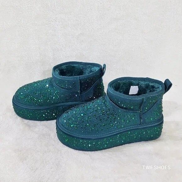 Other Ego Flashy Winter Platform Ankle Boots Green Rhinestones Size US 8.5 / IT 38.5 - 2 Thumbnail