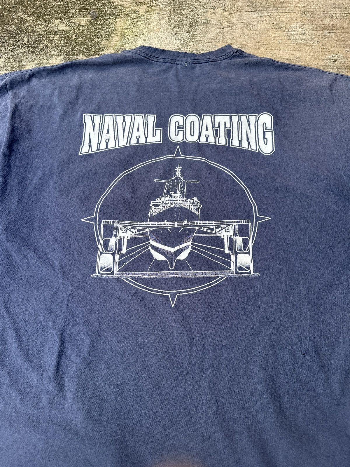Vintage Vintage 90s Dark Blue Faded US Navy Naval Coating Tshirt Size US XL / EU 56 / 4 - 2 Thumbnail