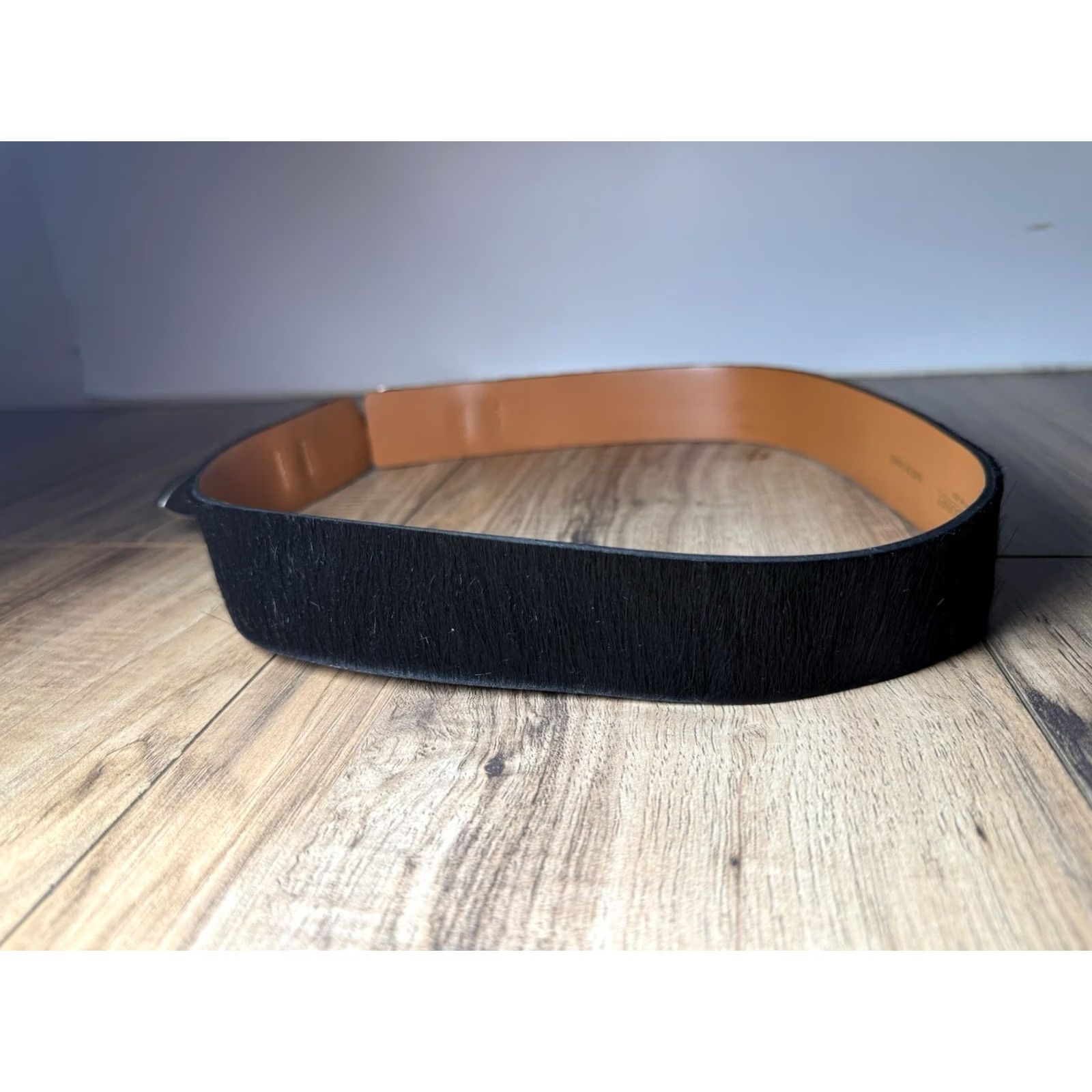PONY Maison Boinet Belt Women's Dress Belt Black Pony Hair Leather Double Buckle 34/85 Gold Brass Hinged Closure Non Adjustable Nice Condition Size ONE SIZE - 7 Thumbnail