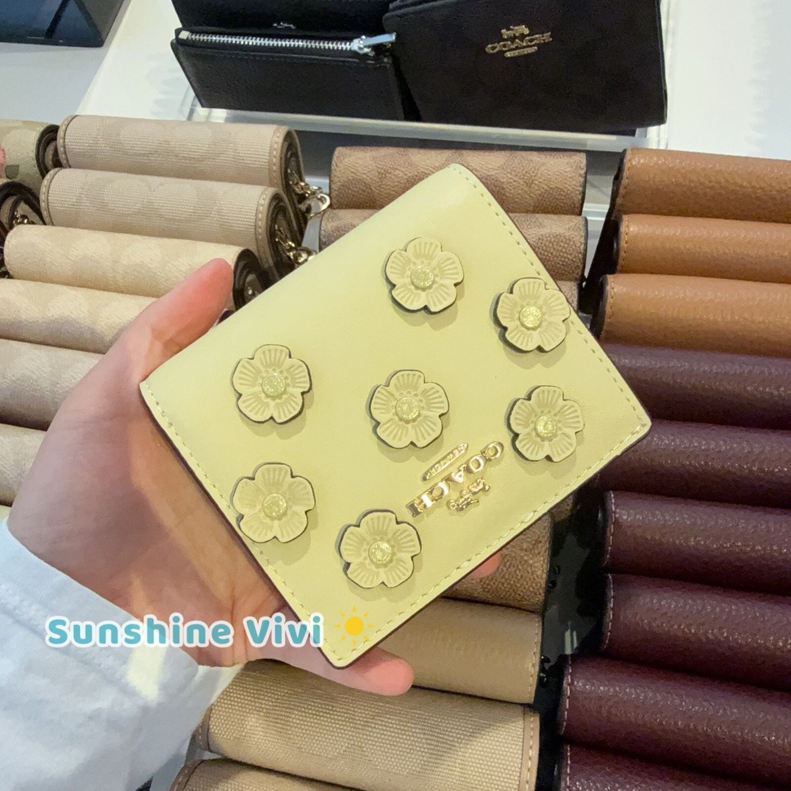 NWT Coach CAP16 Snap Wallet With Floral Applique Moonlight