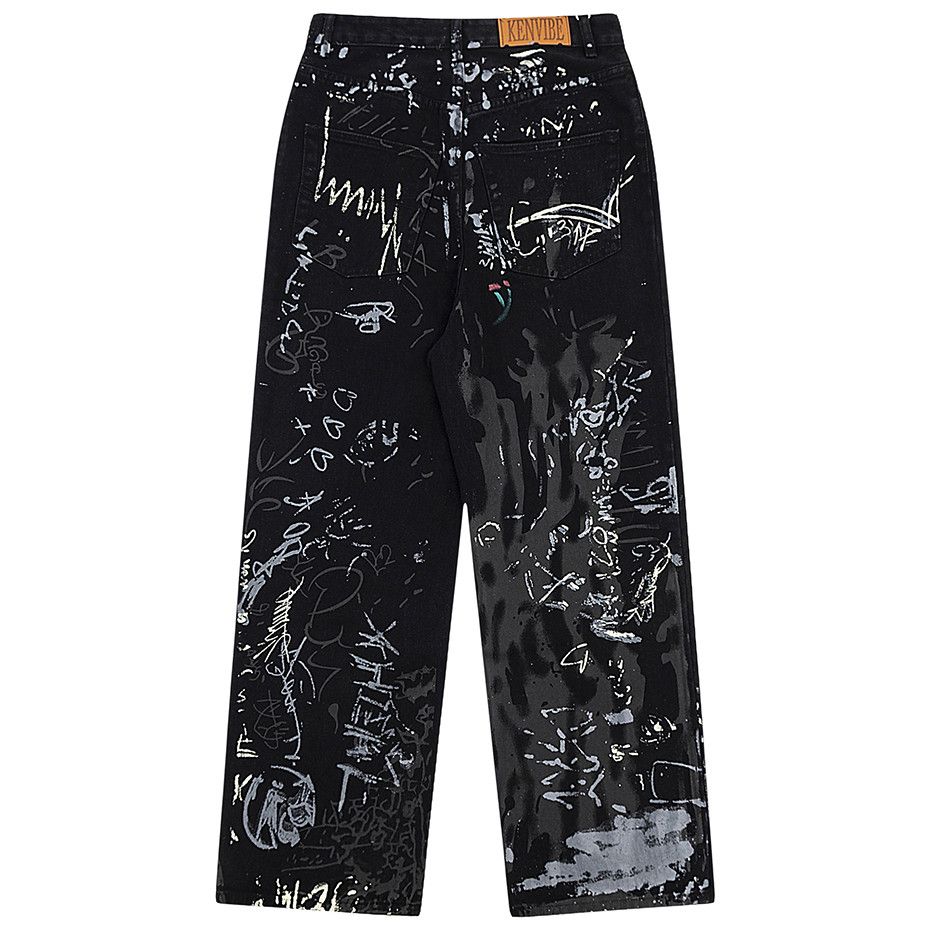 Japanese Brand × Jean × Vintage Baggy Jeans Graffiti Letter Black Loose Size US 29 - 2 Thumbnail