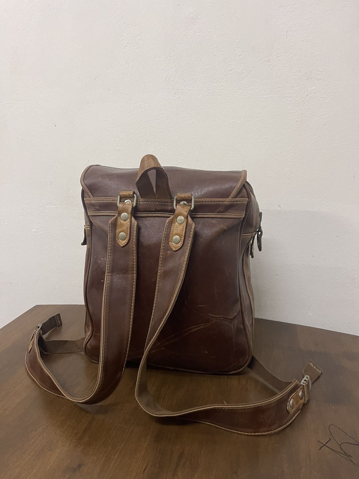 Vintage 90s moustache japan full leather box bagpack Size ONE SIZE - 3 Thumbnail
