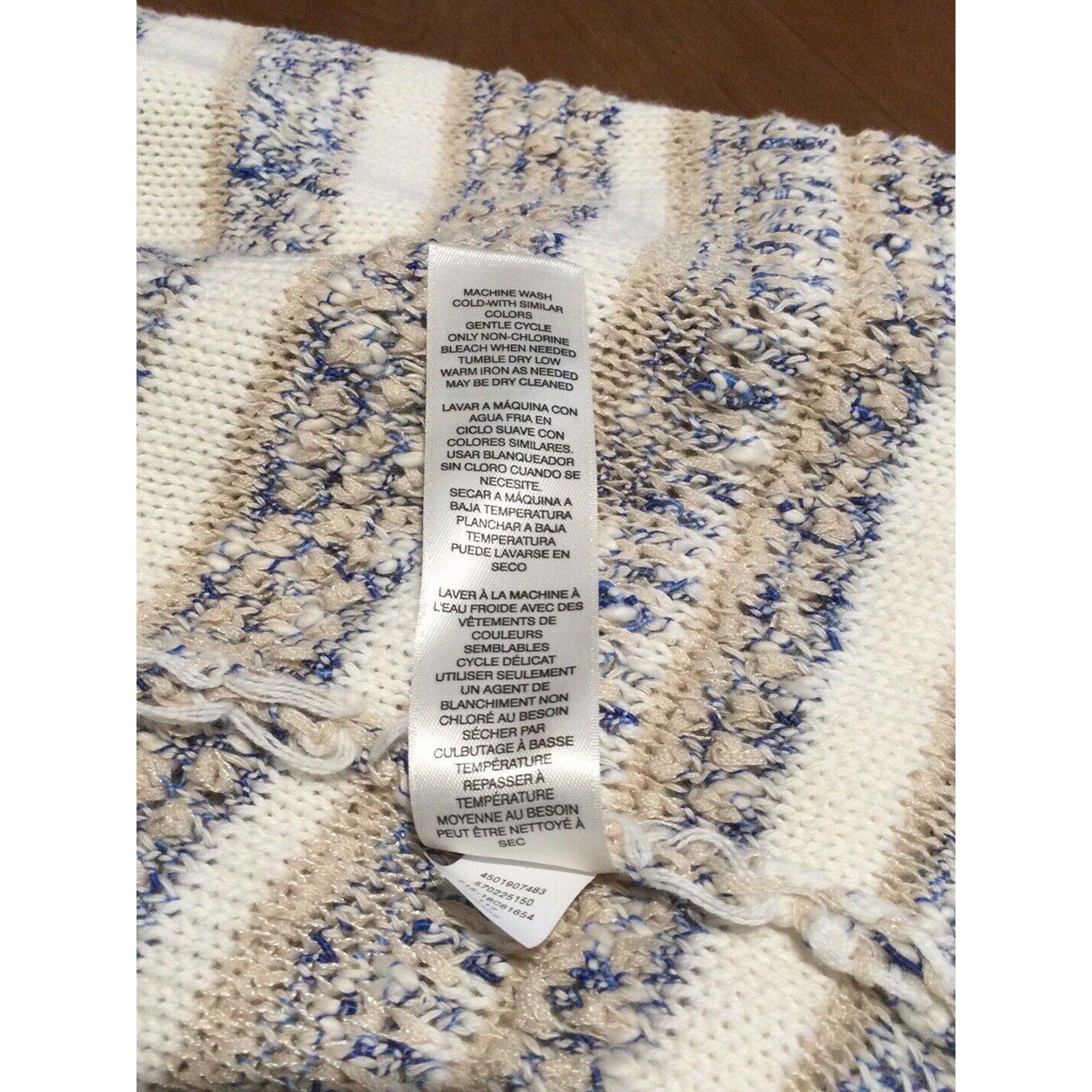 Chicos Chico's Fringe Tan Blue & White Knit Cardigan Size 0/S/4 Size S / US 4 / IT 40 - 16 Thumbnail