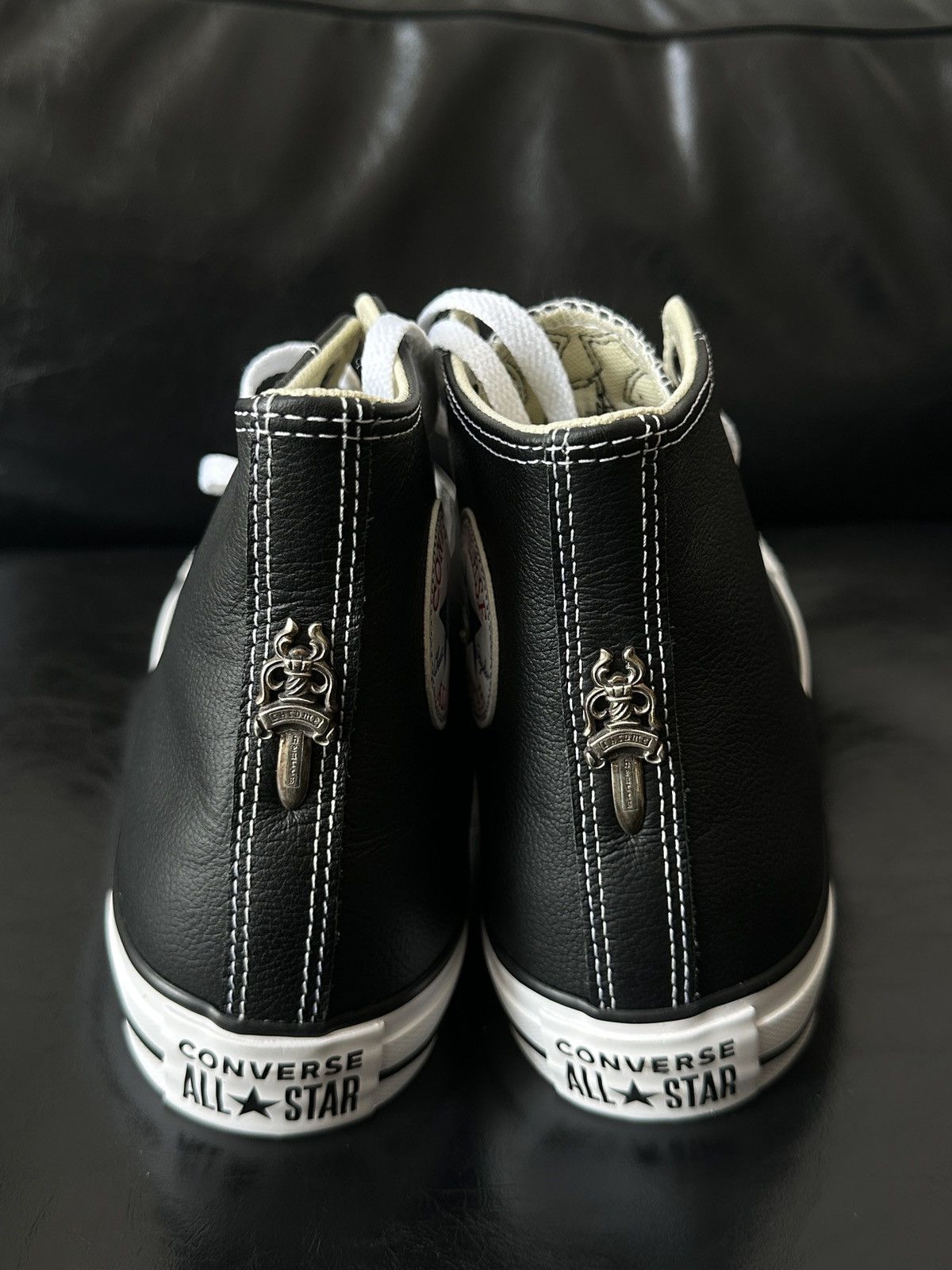 Chrome Hearts Converse Silver Sword Leather High-Top Sneaker