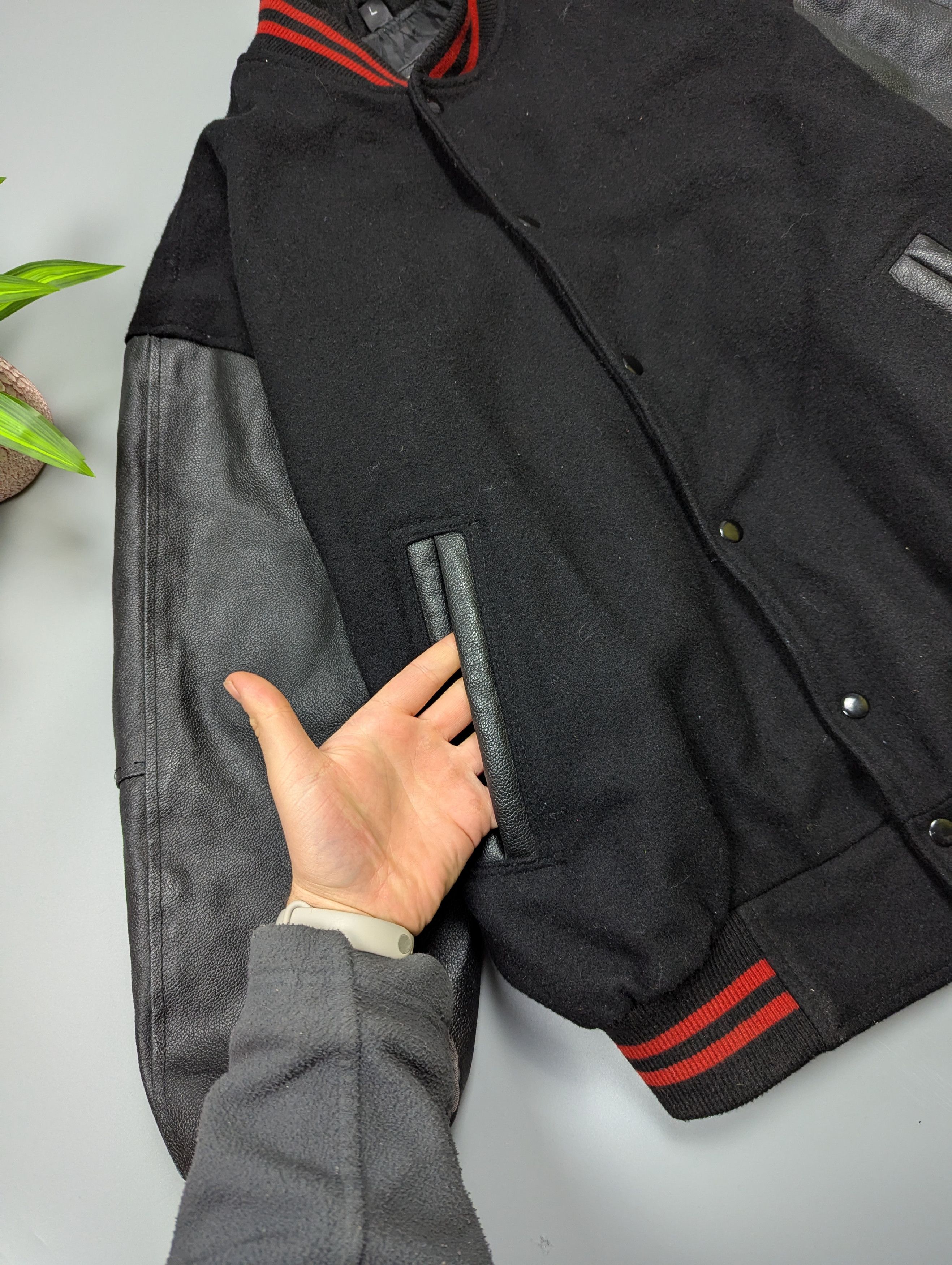 Vintage Rockabilly VTG 80s Wool Leather Black Bomber Varsity Jacket Size US L / EU 52-54 / 3 - 12 Thumbnail