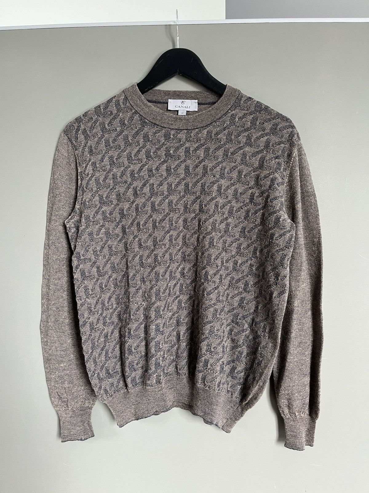 Canali Canali Wool Monogram Sweater Size US L / EU 52-54 / 3 - 1 Thumbnail