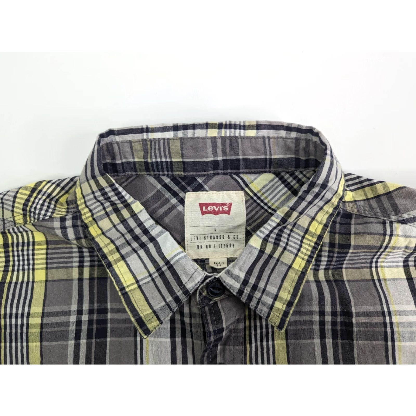 Levi's Levi's Button-Up Shirt Casual Plaid Grey Yellow Short Sleeve Size L Men Size US L / EU 52-54 / 3 - 5 Thumbnail