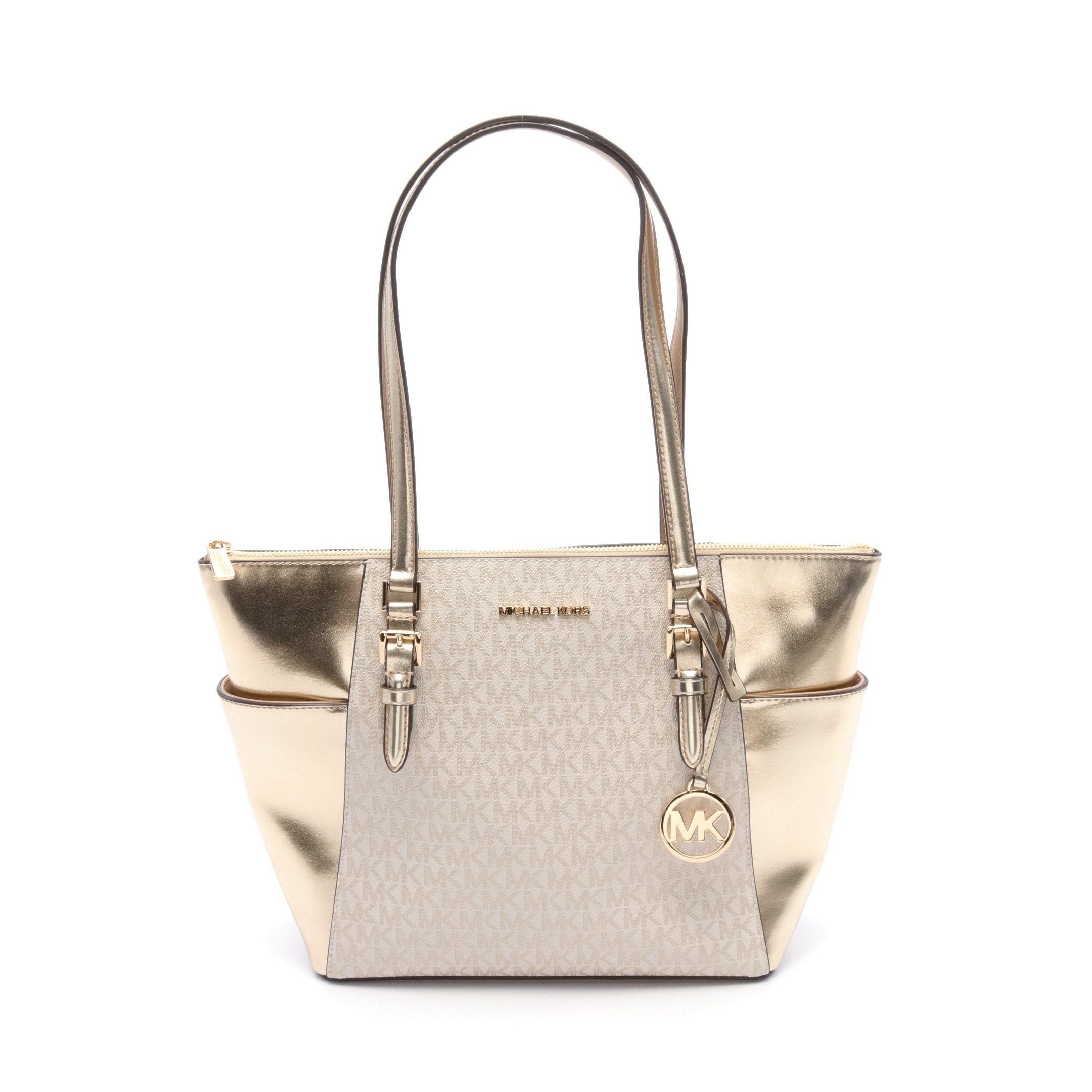 Michael Kors Michael Kors Charlotte Shoulder Bag Tote Leather White Gold Size ONE SIZE - 1 Thumbnail