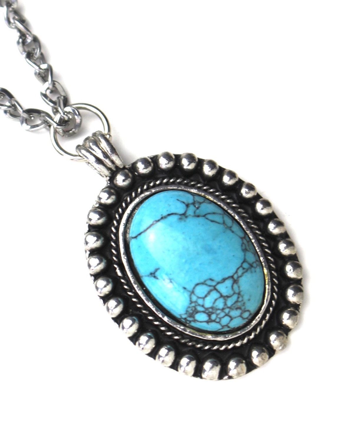 Vintage 2000S JAPANESE MADE OVAL TURQUOISE PENDANT NECKLACE Size ONE SIZE - 3 Thumbnail