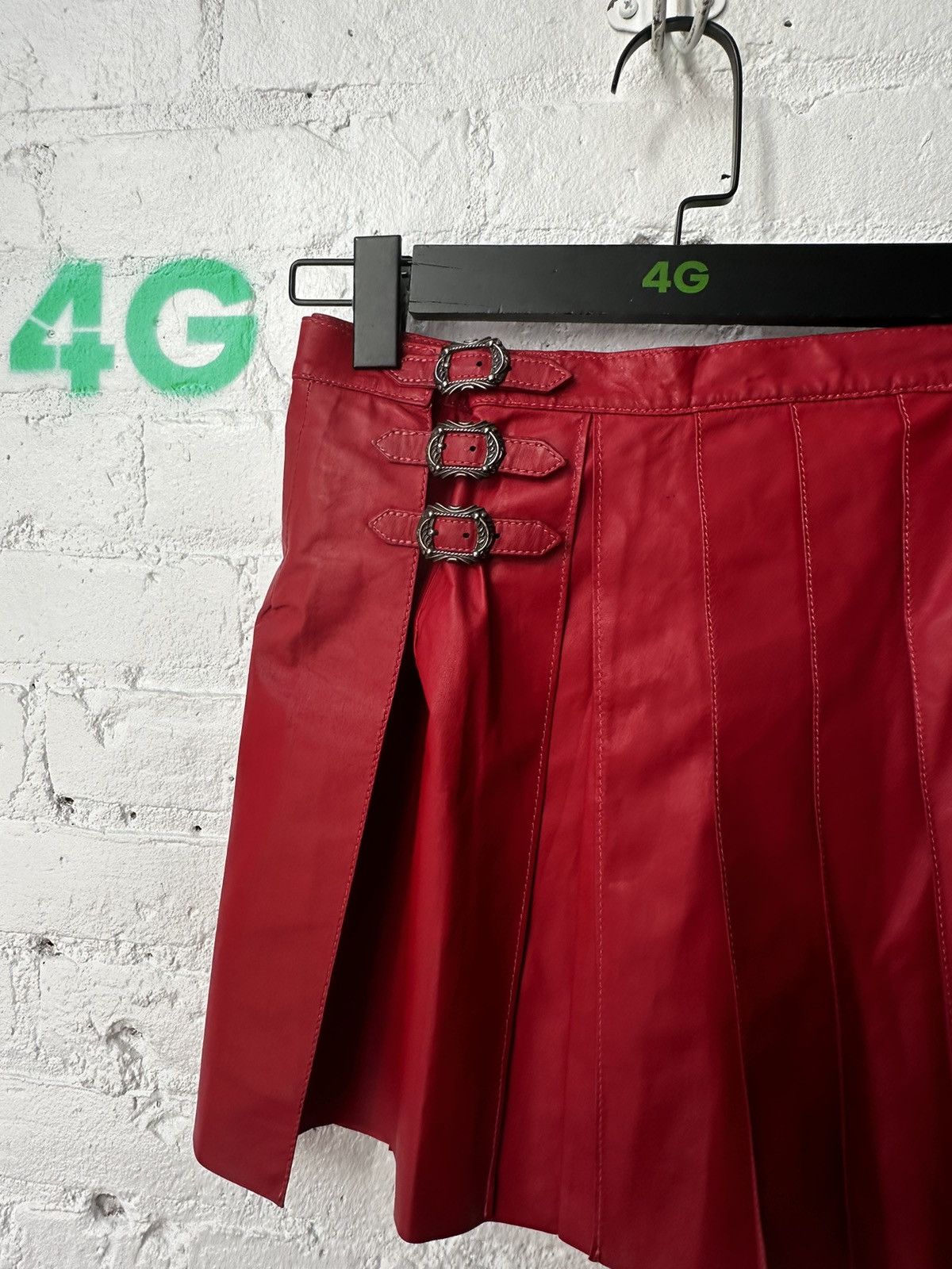 CHROME HEARTS RED LEATHER MINI SKIRT NEW XS S