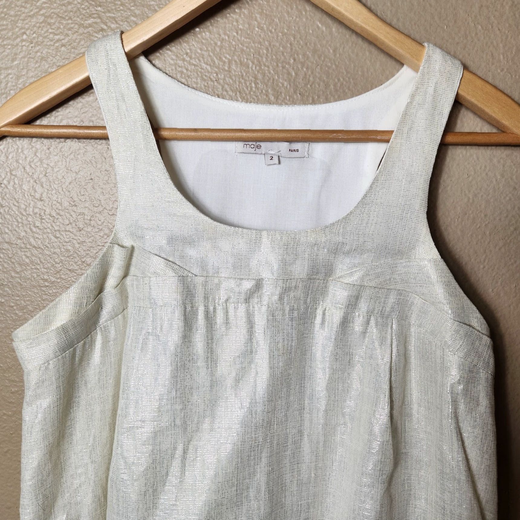 Maje Maje Cream Shimmer Tank Mini Dress-Size 2 Cotton/Lurex Shimmer Size XS / US 0-2 / IT 36-38 - 2 Thumbnail