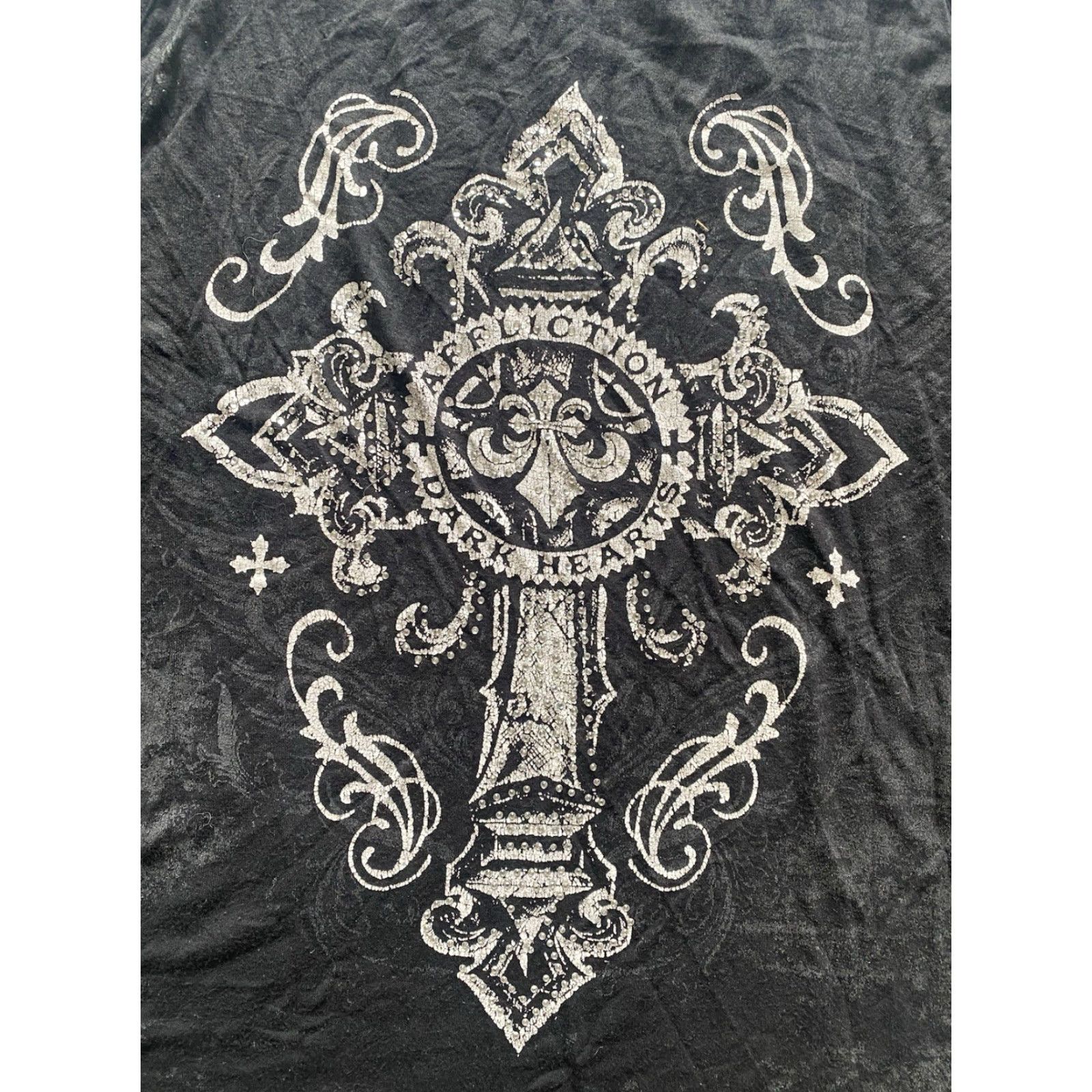 Affliction VINTAGE Affliction Live Fast WOMENS Blouse Off Shoulder Tank Shirt Black L Womens Dark Hearts Cross Rhinestone Contour Fleur-de-lis 90s / 2000s Size L / US 10 / IT 46 - 6 Thumbnail
