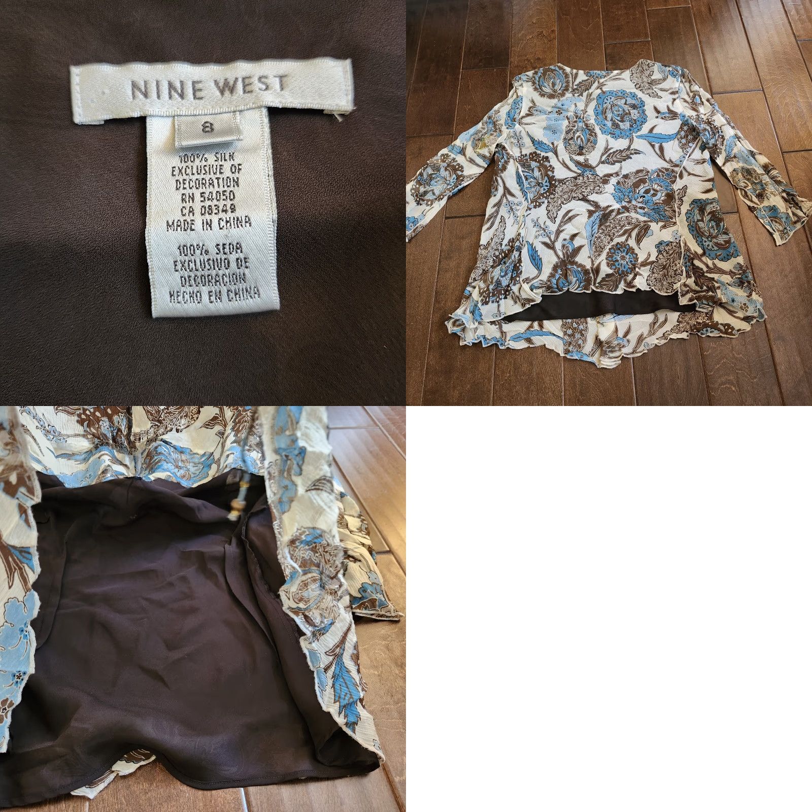 Nine West Nine West Women's Floral V-Neck Blouse - Silk - Size 8 - Multicolor - 3/4 Sleeve - Regular - Pullover - Blouse - Women - Floral - 90s Theme Size M / US 6-8 / IT 42-44 - 9 Thumbnail