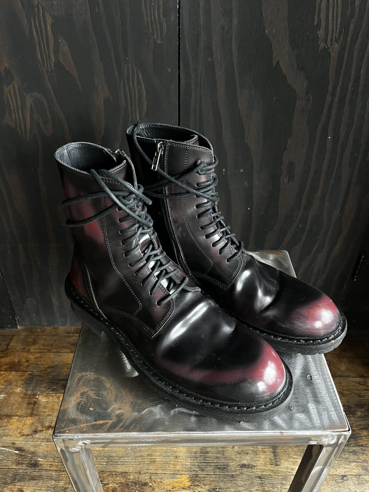 Ann Demeulemeester Ann Demeulemeester red/black patent leather combat boots Size US 10 / EU 43 - 1 Thumbnail