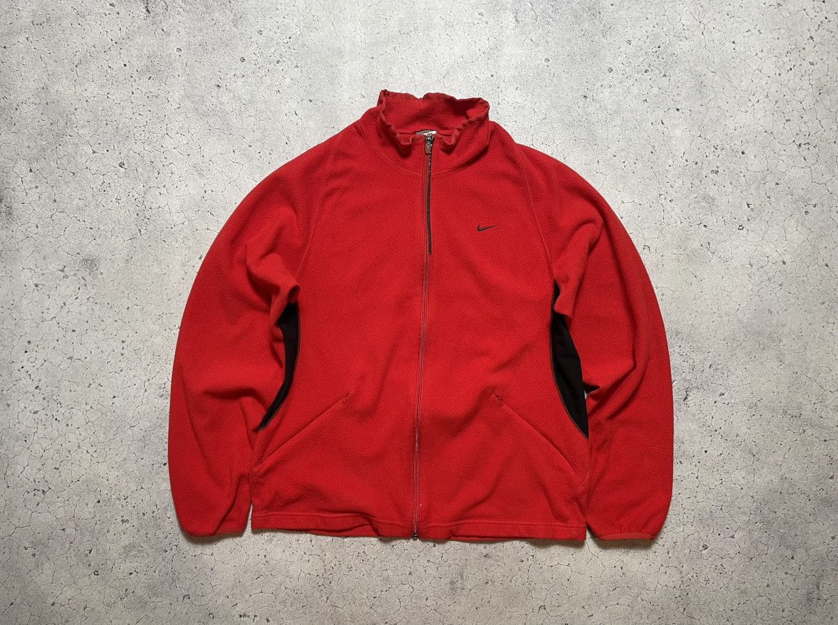 Nike × Vintage Vintage Fleece Jacket Full Zip Nike Drill Swoosh Y2K Size US L / EU 52-54 / 3 - 1 Thumbnail