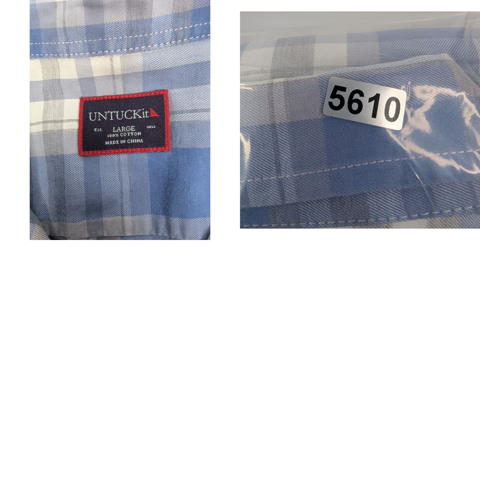 UNTUCKit UNTUCKit Mens Blue White Plaid Long Sleeve Button Shirt Size Large Cotton Shirt Mens UNTUCKit Blue Plaid Long Sleeve Button-Up Cotton (L) Size US L / EU 52-54 / 3 - 8 Thumbnail