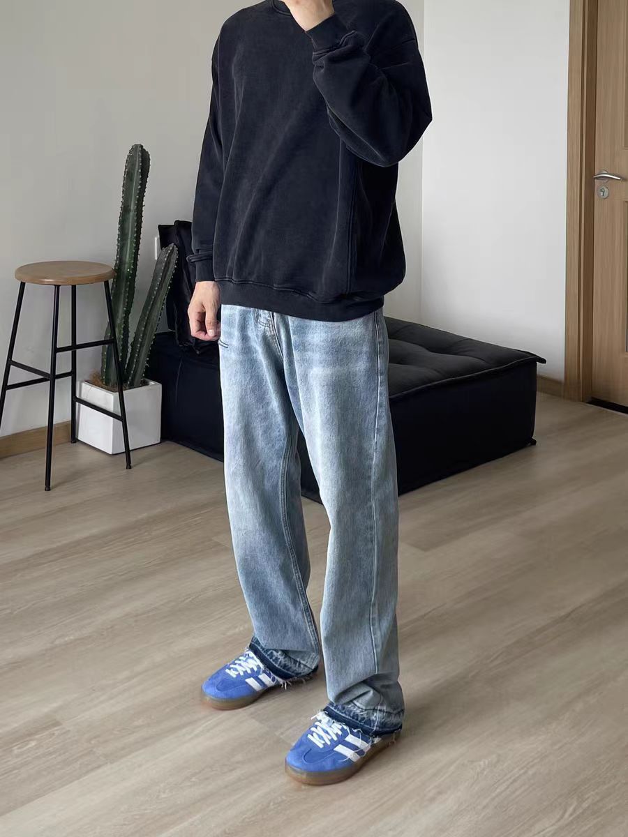 Vintage Washed and Aged Striped Blue Jeans