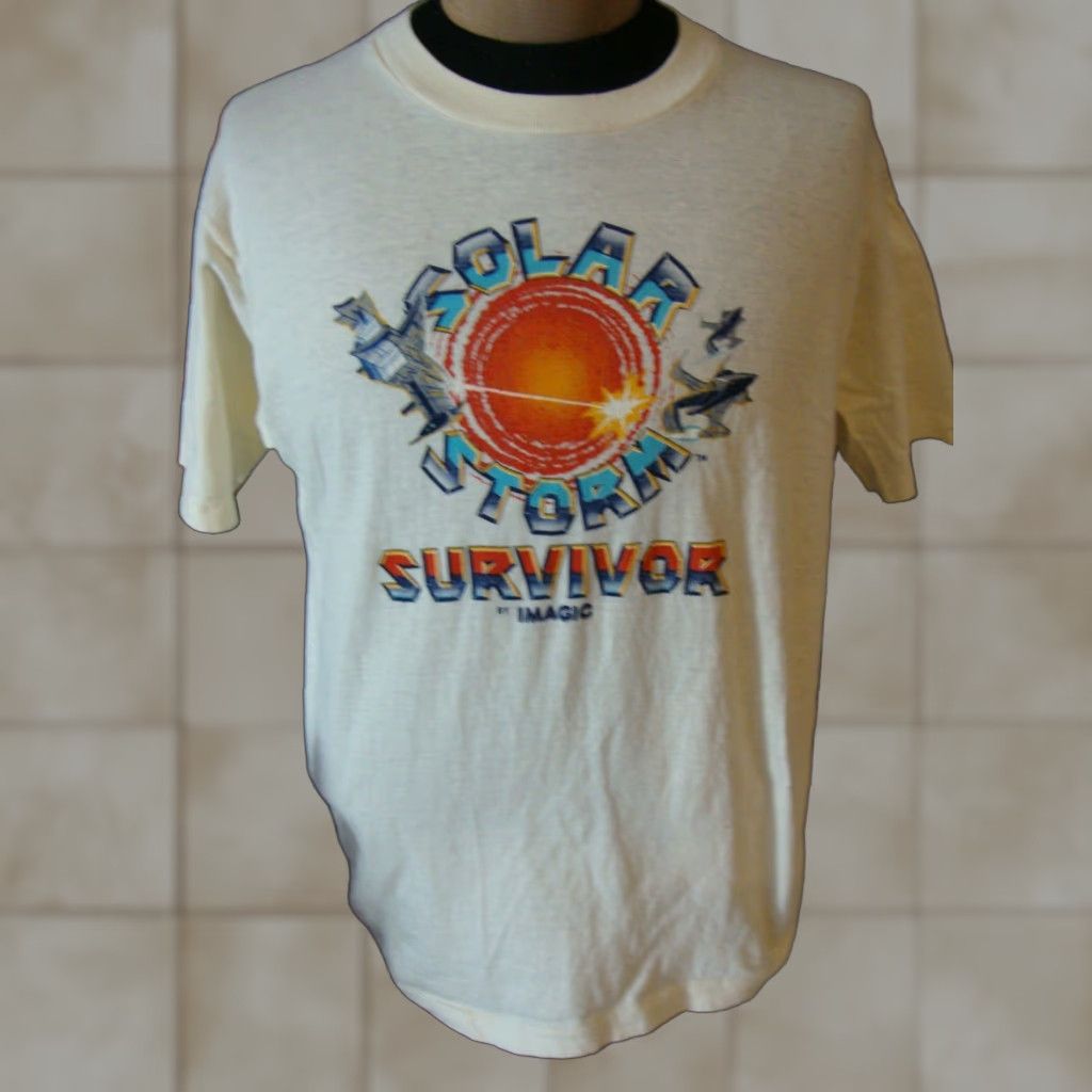 VINTAGE Solar Storm Survivor Atari 2600 iMagic Video Game T-Shirt L White Mens