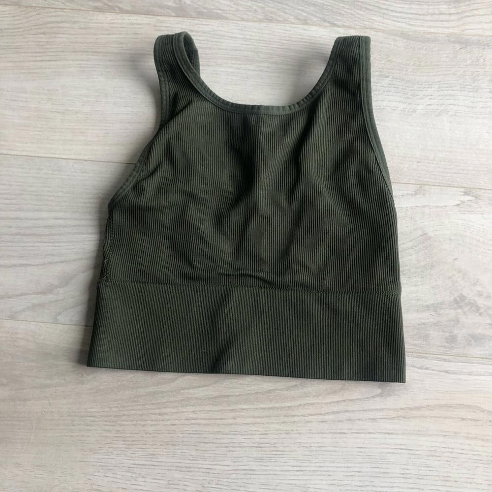 Designer Stylish Olive Green Ribbed Crop Top Size S / US 4 / IT 40 - 2 Thumbnail