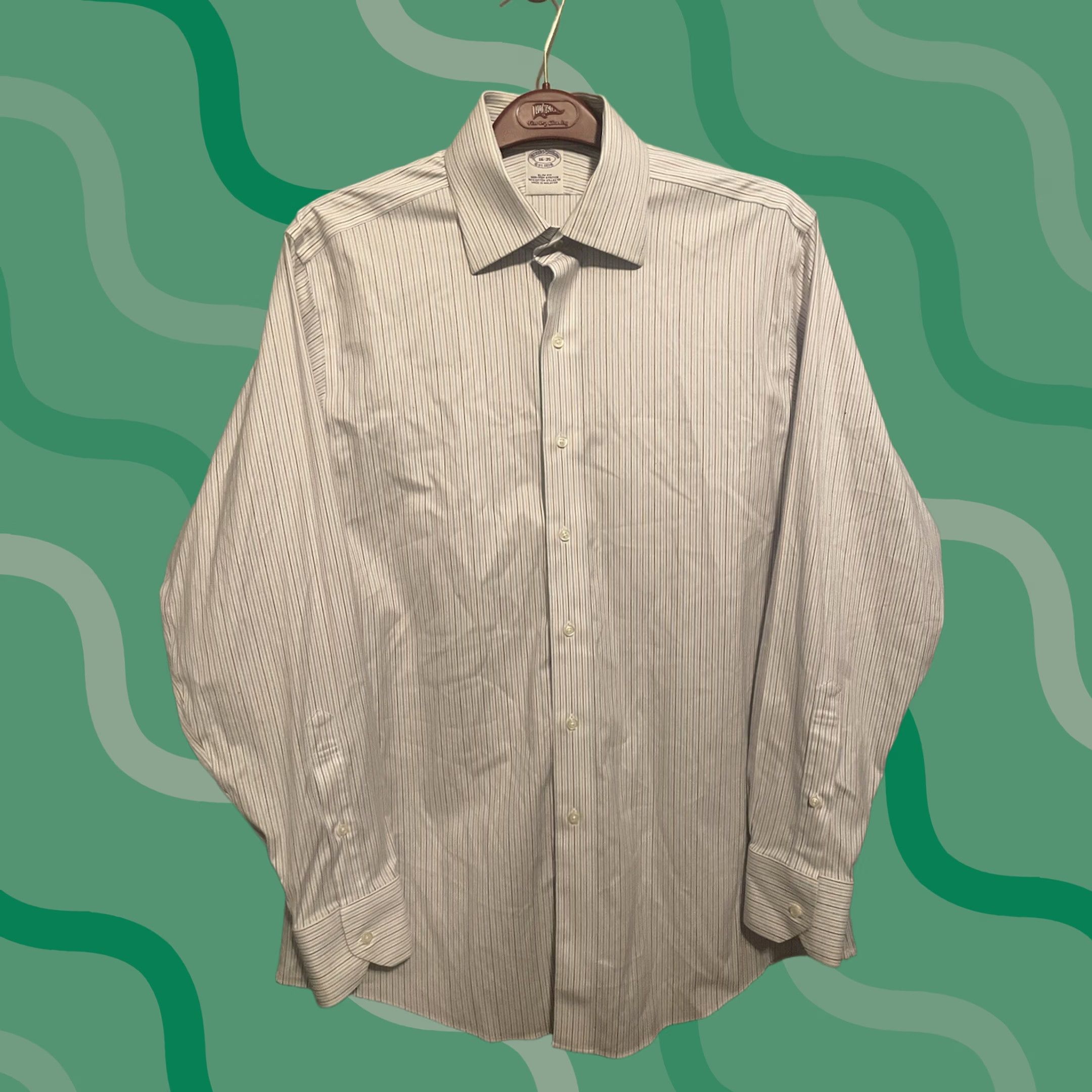 Brooks Brothers Brooks Brothers Dress Shirt Slim Fit White Striped Button-Up Mens 16-35 Size 42R - 1 Thumbnail