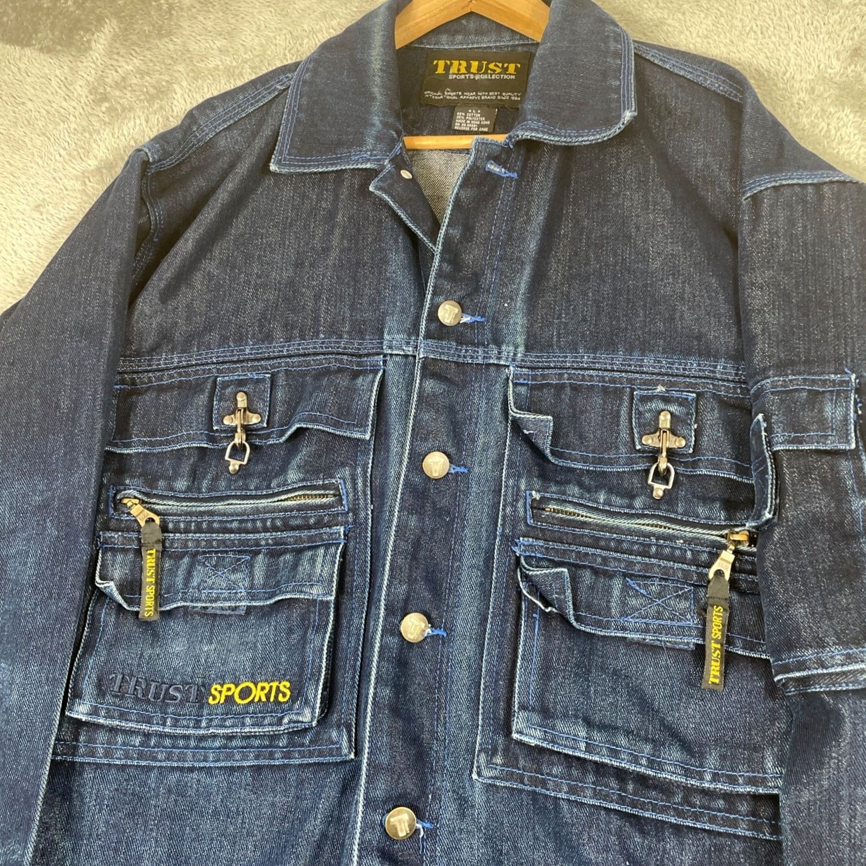 Vintage VINTAGE Trust Sports Denim Utility Jacket Mens Large Blue Multi Pocket Cargo Y2K Size US L / EU 52-54 / 3 - 2 Thumbnail