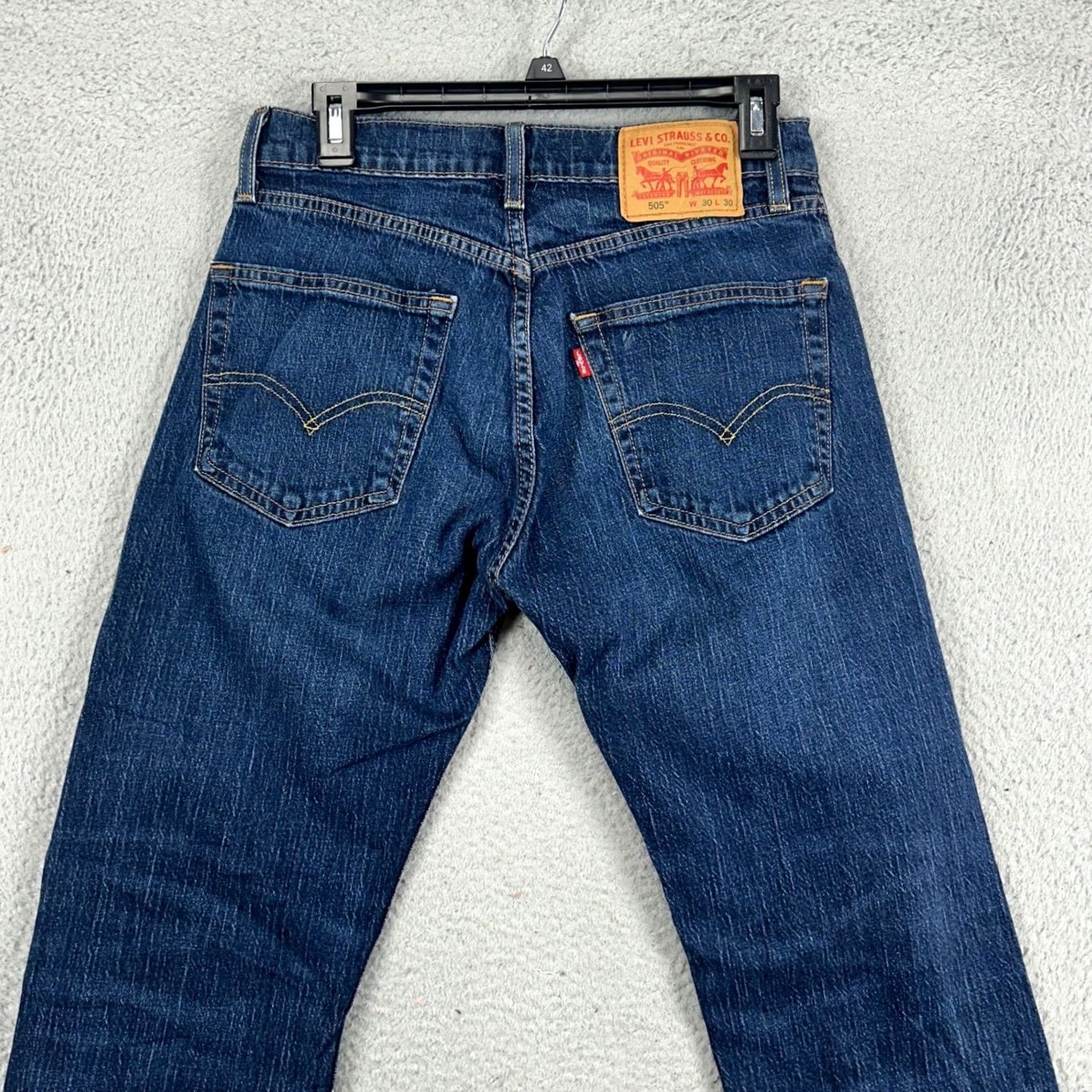 Levi's Levi's 505 Jeans Straight Leg Mens 30X30 Blue Distressed Red Tab Stretch Regular Denim Cotton Pockets Closure Button Vintage No Size US 30 / EU 46 - 3 Thumbnail