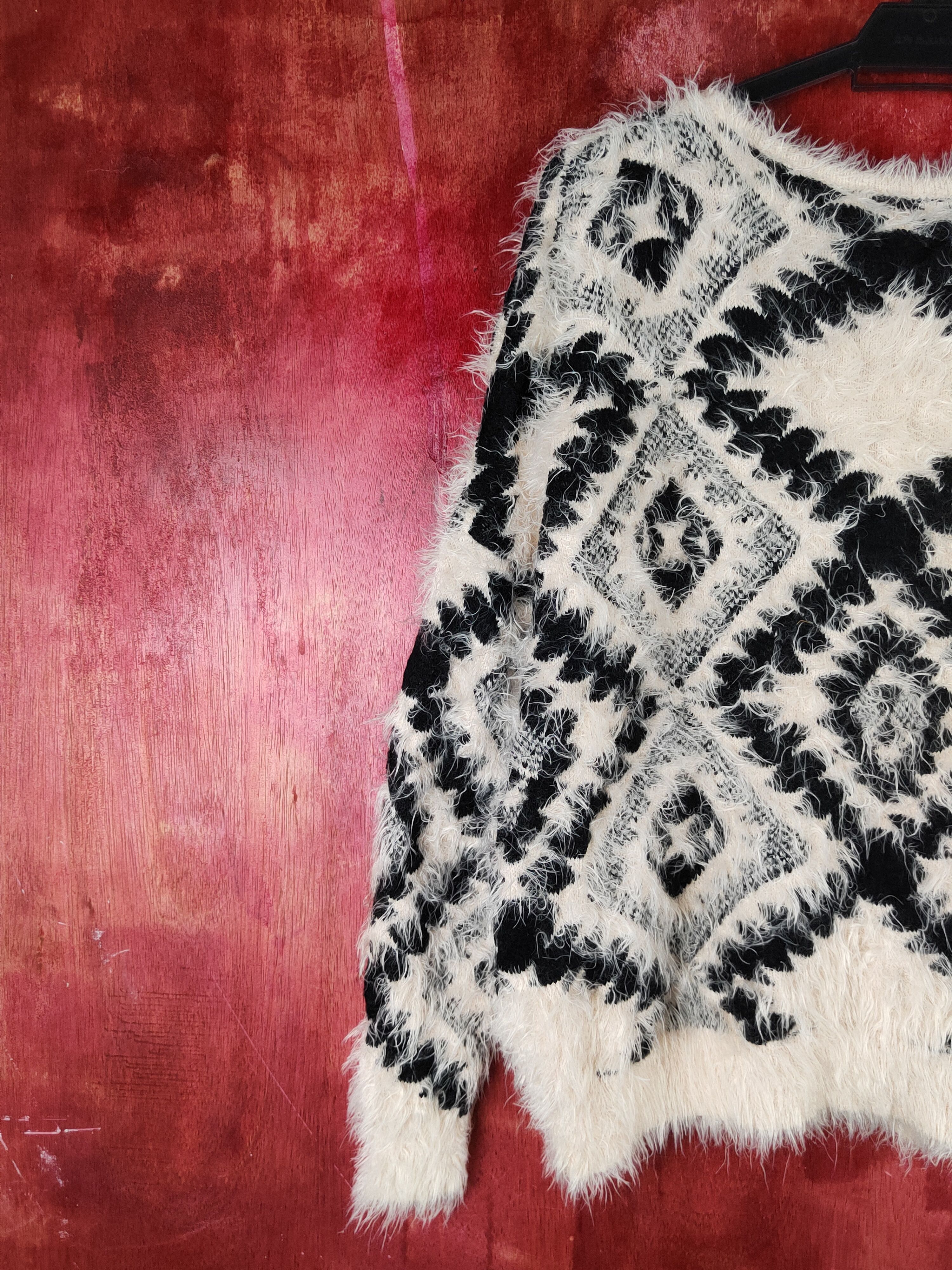 Homespun Knitwear Girty Black Beige Shag Shaggy Fur Mohair Knitwear #S2158 Size M / US 6-8 / IT 42-44 - 8 Thumbnail