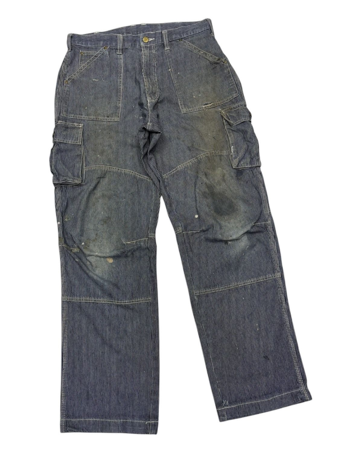 Hysteric Glamour × Japanese Brand 🔥DOGMAN THRASHED HICKORY STRIPE CARGO PANTS DISTRESS WORKERS Size US 34 / EU 50 - 3 Thumbnail