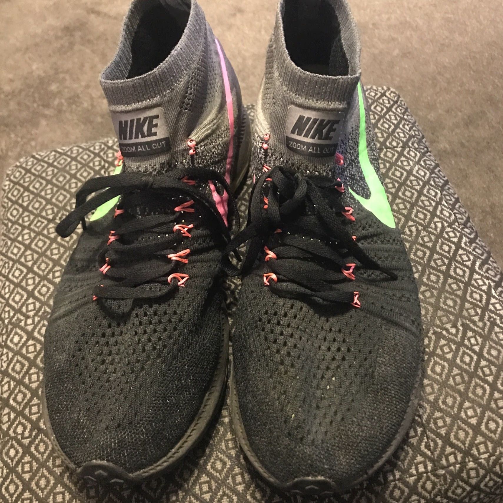 Nike VINTAGE Nike Zoom All Out Flyknit Black White Pink 844134-002 Men's Sz: 12.5 Sneaker Athletic Mens Shoes Running Gym Size US 13 / EU 46 - 2 Thumbnail