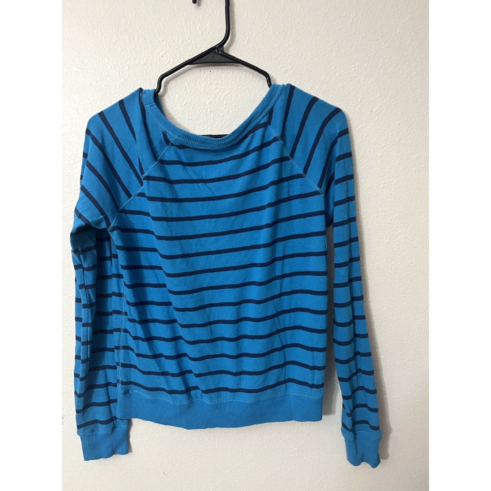 Aeropostale AEROPOSTALE Women Sweater Striped Round Neck Lightweight Cotton L Blue Classic Womens Size L / US 10 / IT 46 - 3 Thumbnail
