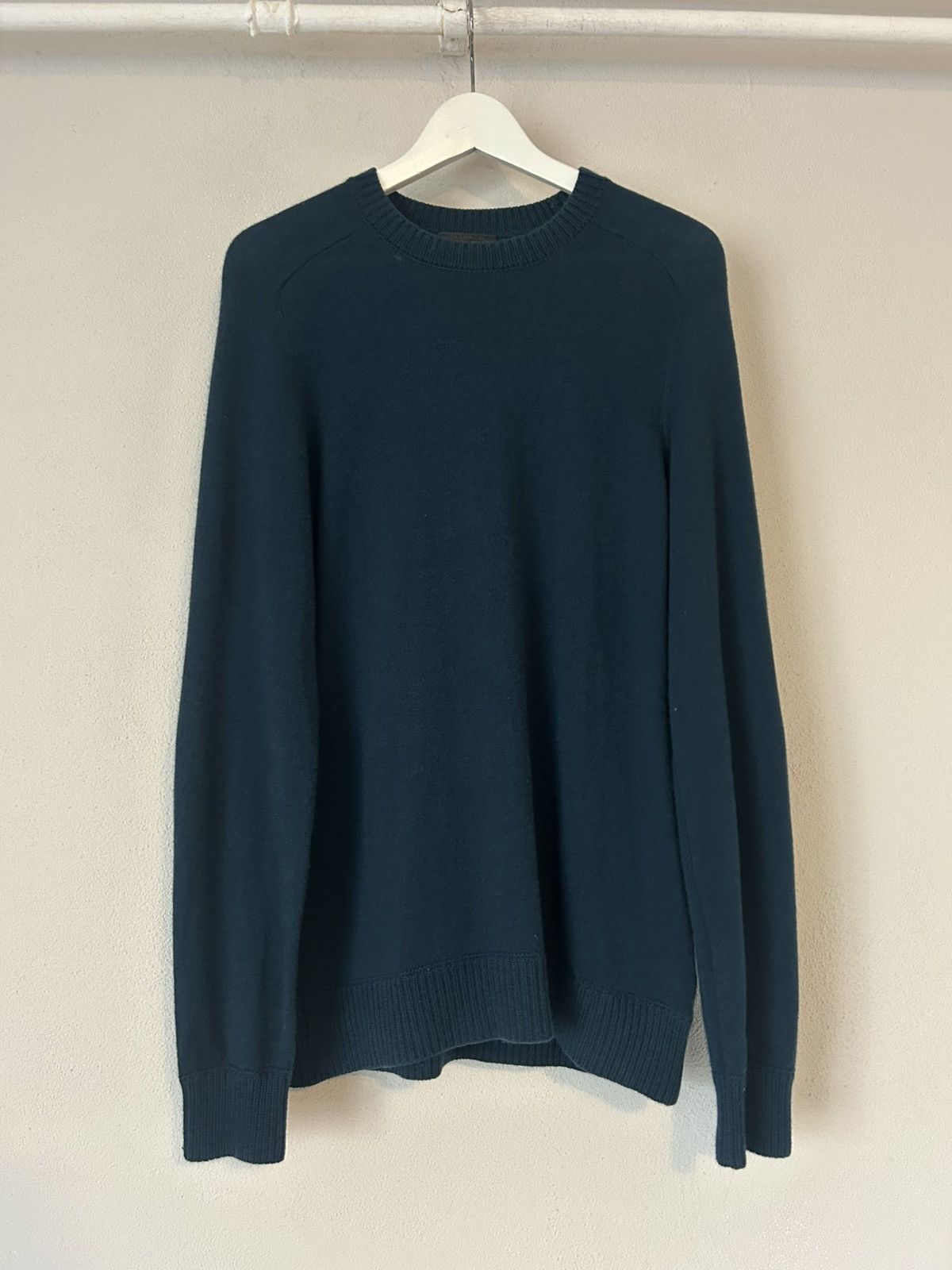 Prada Blue Wool-Cashmere Sweater with Suede Elbow Patches Size US M / EU 48-50 / 2 - 1 Thumbnail