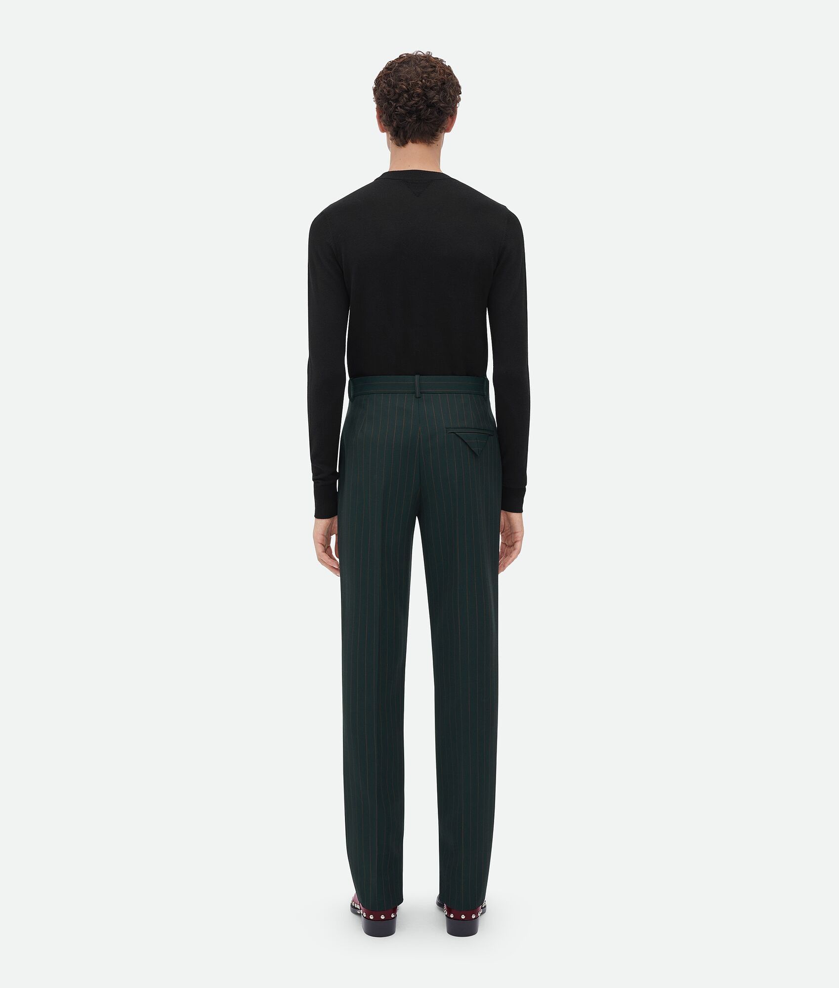 Bottega Veneta o1n1vont1224 Slim Leg Wool Pinstripe Pants in Dark Green Size US 34 / EU 50 - 3 Thumbnail