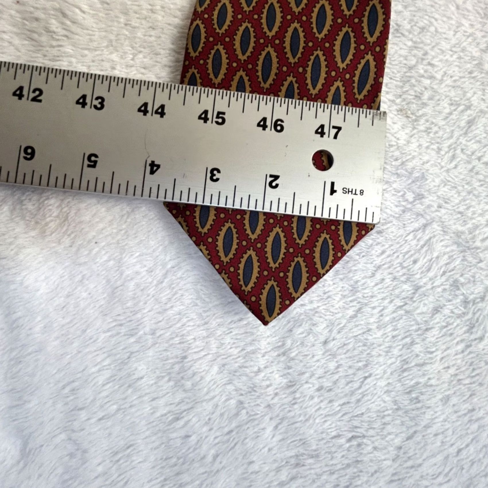 Nordstrom Gitman Bros Nordstrom Mens Silk Pointed Tie Red/Blue Geometric Pattern USA Made Size ONE SIZE - 5 Thumbnail