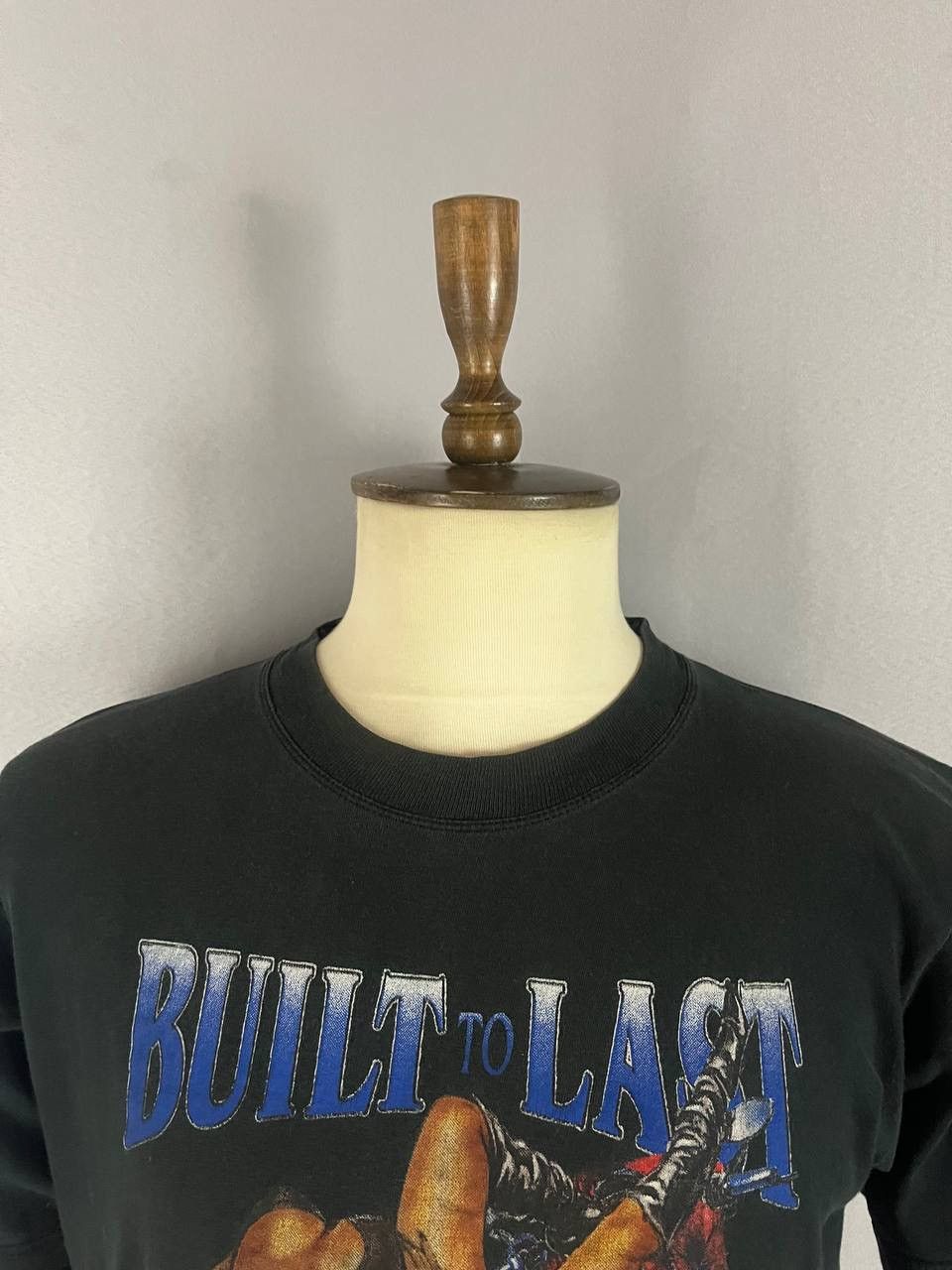 Vintage Vintage Moto Bike Tee Buit To Last 1990s Faded Black Size US L / EU 52-54 / 3 - 3 Thumbnail
